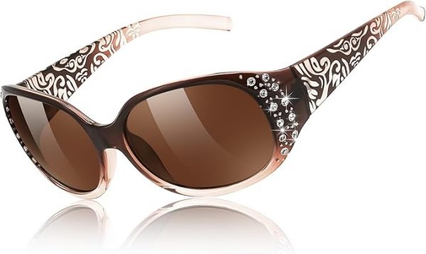 Women's Polarized Sunglasses Wrap Around Rhinestone